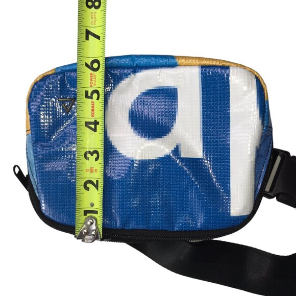 RAREFORM Recycled Billboard Crossbody Pouch Fanny Pack Waist Pack. Blue Yellow - Picture 4 of 6